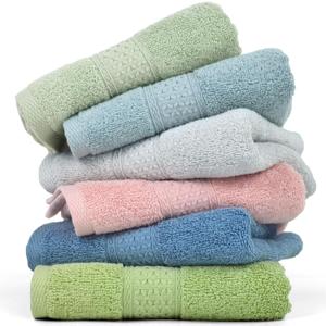 Cleanbear Hand Towel Face Towel Set,100% Cotton, Assorted Colors Hand Towels, Size 29" x 13", 6-Pack 6 Colors (Baby Pink, Olive Green, Fresh Green, Blue Grey, Grey, Light Grey)