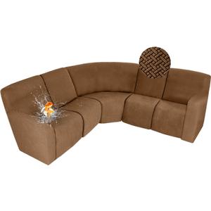 ALIECOM 100% Waterproof Recliner Sectional Couch Covers L Shape Stretch Corner Reclining Sectional Sofa Cover Washable Recliner Slipcover Protector for Dog Pet (5 Seat, Light Brown)