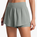 CRZ YOGA 2 in 1 Dolphin Running Shorts for Women High Waisted Gym Workout Athletic Tennis Shorts with Pockets Split (L, Grey)