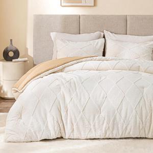 EXQ Home Tufted Diamond Comforter Set King, 3 Pieces Bed Set,Beige