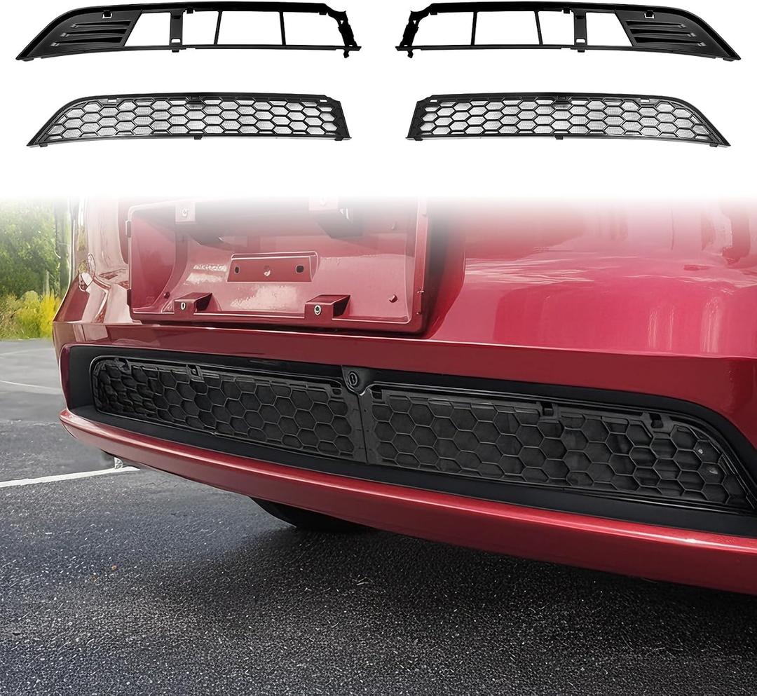 AggAuto Grille Mesh Insert Compatible with Tesla Model Y Juniper 2025 2026, Front Air Inlet Vent Grille Inserts Cover Replacement, 2 Pcs Model Y Accessories Black