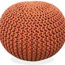 FRELISH DECOR Round Pouf Ottoman Hand Knitted 100% Cotton Pouf Foot Stool Knitted Bean Bag - Floor Chair for Living Room Bedroom - Foot Rest for Couch (20 Diameter x 14 Height) - Pumpkin Orange