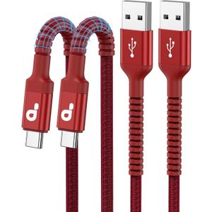 USB C Cable 10FT, 2Pack USB A to USB C Charger Cable, Type C Cable 3A Fast Charging Upgraded Extra Durable Braided USBC Cord Compatible with iPhone 17/16 15 Pro Max/Samsung Galaxy S23 and More-Red