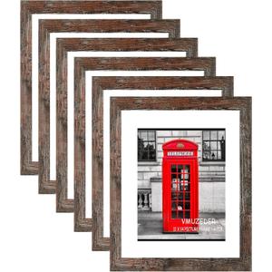 11x14 Picture Frame Rustic Brown Wood Set of 6,Display Pictures 8x10 with Mat or 11x14 Without Mat,Multi Photo Frames Collage for Wall