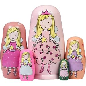 HYCLES Nesting Dolls Russian Matryoshka Wood Stacking Nested Set for Kids Handmade Toys for Children Kids Christmas Birthday Decoration Halloween Wishing Gift