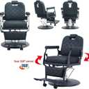 Kaleurrier Black Salon Chair Reclining: Professional Hydraulic Barber Chairs with Headrest and Footrest - Adjustable Heavy Duty Styling Chair for Home Hair Beauty Salon Massage Barbershop Tattoo (Black Leather Black Frame)