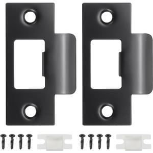 PATIKIL 2-3/4" Door Lock Strike Plate,2 Pcs Stainless T Strike Deadbolt Strike Plate,Door Backplate with Screw for Interior Exterior Door Use(Large Hole), Black