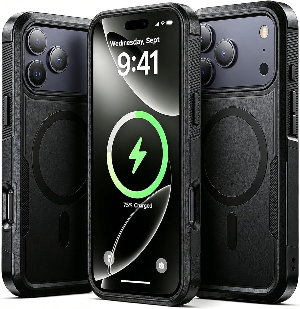 for iPhone 17 Pro Case, Heavy Duty Protection, 2-Layer Military Grade Drop Protection, Compatible with MagSafe Shockproof Cover Rugged Durable Phone Case for iPhone 17 Pro (6.3”) Black