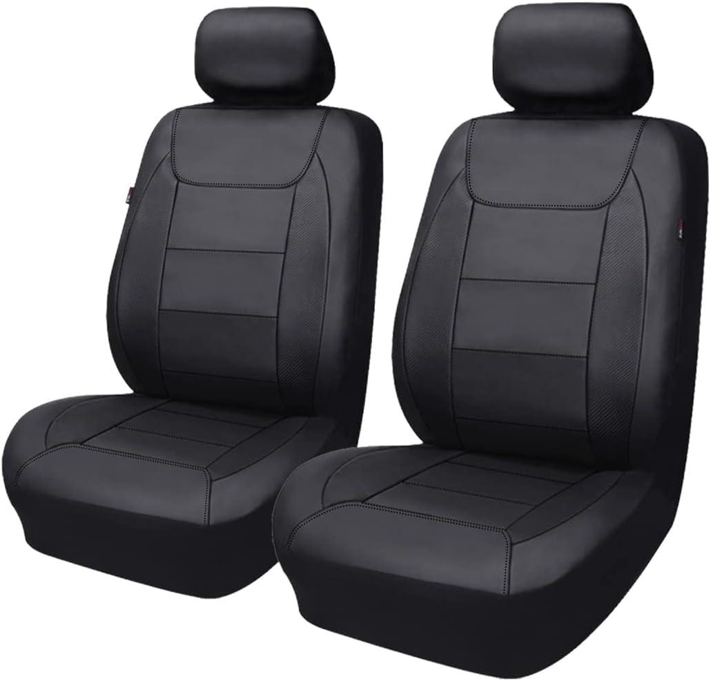Flying Banner car seat Covers Protects Water Proof Faux Leather Carbon Fiber Fronts Solid Black (Solid Black, Front Pair)