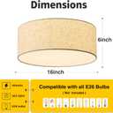 16-Inch Flush Mount Ceiling Light Fixture with Linen Fabric Shade, Modern Drum Light Fixture 3-Light Bedroom Lights for Ceiling, Farmhouse for Living Room, Dining Room, Kitchen, Entrance