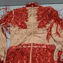 Yoyomomozi Sexy Rhinestone Gold Silver Sequin Tassel Bodysuit Stage Outfit Pole Dance Nightclub Party Drag Queen Team Costume (Red, One Size)