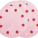 Whaline 4Pcs Round Placemats Daisy Strawberry Embroidered Place Mats Summer Strawberry Dinner Table Mats for Home Wedding Baby Shower Birthday Party Decor