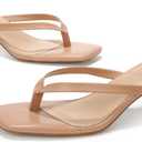 LULLASONG Women's Kitten Heels Sandals Square Open Toe Flip Flop Heels 1.8-2 Inch Heeled Sandals for Women (Beige) size 7