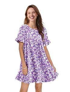 YESNO Summer Dresses for Women 2026 Floral Boho Ruffle Short Sleeve Sundresses Casual Shift Dress XL