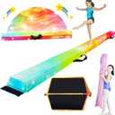 Folding Balance Beam for Kids- Gymnastics Foam Floor Beam, Anti-Slip Bottom with Carrying Bag, Faux Suede Covered, Gymnastics Equipment for Home (Faux Suede, Starlight Rainbow, 9FT)