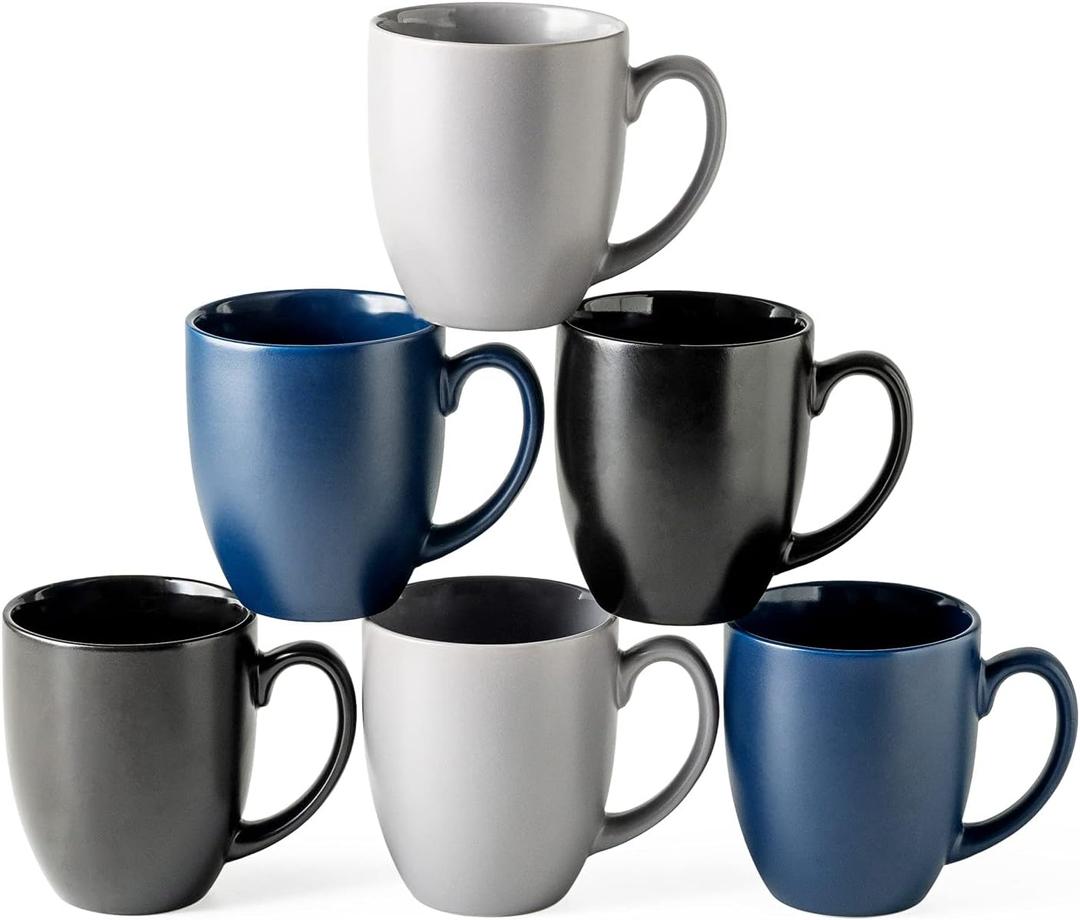 AmorArc 16oz Coffee Mugs Set of 6, Large Ceramic Coffee Mugs for Man, Woman, Dad, Mom, Modern Coffee Mugs Set with handle for Tea/Latte/Cappuccino/Milk/Cocoa