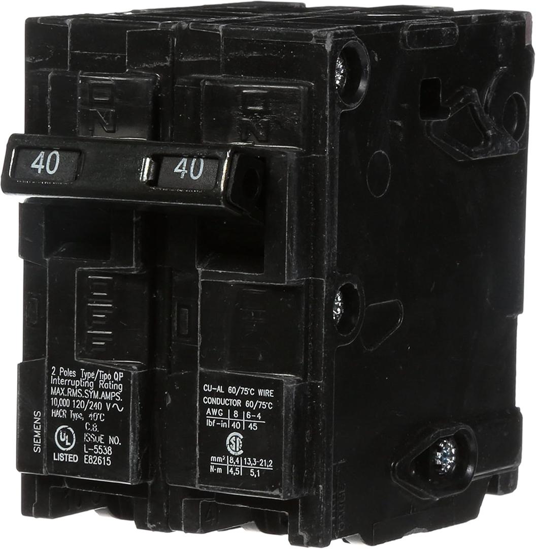 Siemens Q240 40-Amp Double Pole Type QP Circuit Breaker, Black