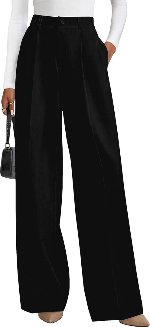 PRETTYGARDEN Wide Leg Pants for Women Trendy 2026 Fall High Waisted Business Casual Outfits Work Pant Trousers (Small, Black)