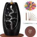 SPACEKEEPER Backflow Incense Holder Ceramic Incense Burner Waterfall, Aromatherapy Ornament Home Decor with 120 Backflow Incense Cones & 30 Incense Stick, Jet Black (Jet Black)