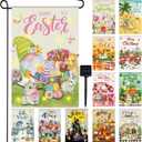 Breling 12 Pack Garden Flags with Solar Lights, 12x18 Inch Double Sided Seasonal Yard Flags - Holiday Decorations for Easter, Spring, Summer, Fall, Christmas, Halloween & More