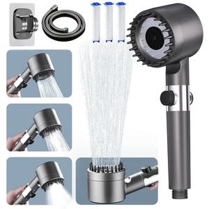 High Pressure Shower Head, Hard Water Filtered Shower Head and Hose Set with 4 Filters, 59 Hose & Bracket, 4 Spray Modes & Pause Switch, Massage Showerhead for Remove Chlorine (Gray)