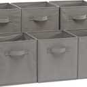 Amazon Basics Collapsible Fabric Storage Cubes Organizer with Handles, Sturdy, Foldable, Space-Saving, 10.5"x10.5"x11", Gray, 6-Pack