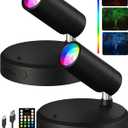 EZVALO RGB Spotlights Indoor with Remote, 5500mAh Rechargeable Picture Lights, DIY Mode & 83 Color Changing Uplighting, Wireless Mini Accent Lighting for Christmas Gift.(2Pack-Black)