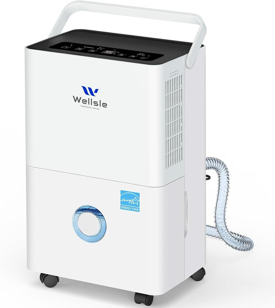 Energy Star Dehumidifier, Wellsle 80 Pints Dehumidifier for basement, Smart Humidity Adjustment with 1.32 Gal Water Tank and Drain Hose, Silent & Efficient for Home Bedroom Garage Large Room