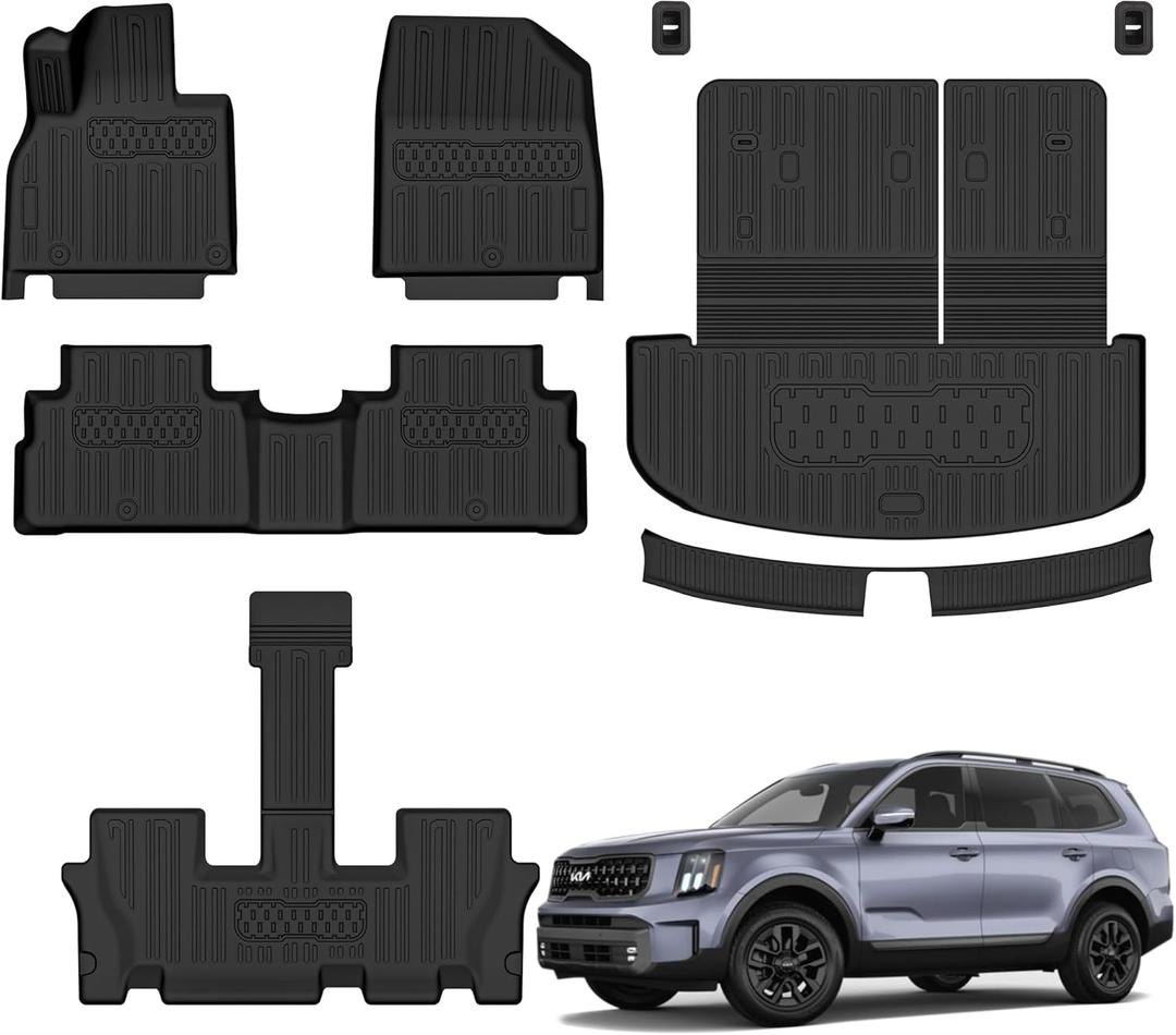 Floor Mats Compatible with 2020-2025 Kia Telluride,All Weather TPE Car Floor Liners Custom Fit for Kia Telluride Accessories,3 Rows Floor Mats & Backrest mats & Trunk mat for Kia Telluride