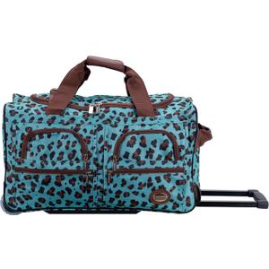 Rockland Rolling Duffel Bag, Black, 22", Color: BLUELEOPARD