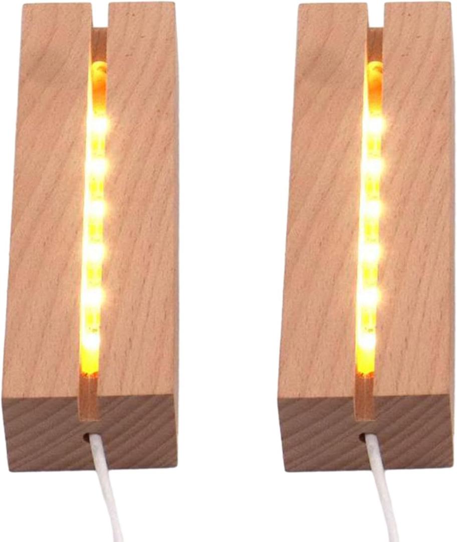2Pcs 6" Wooden LED Light Display Stand Base,Rectangle Wood Led Light Base Wooden Lamp Base for Display Photos Acrylic Pictures Plexiglass Crystal Resin Craft Art -Warm Light