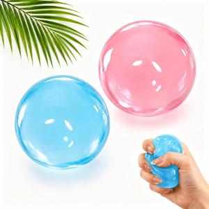 2 x 2 Pack Coconut Oil Squishy Stress Balls, Blue and Pink Shapeable Jelly Squeeze Balls, Soft Sensory Fidget Toys for Desk, Work, Study, Travel, Gifts for Teens and Adults
