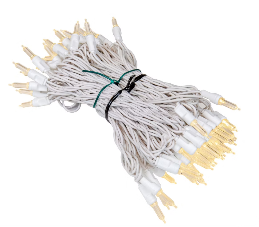 Vintage Style T5 Warm White LED Christmas Lights, 100 Feet White Wire String of 70 Mini Bulbs, UL Listed Indoor/Outdoor Tree Lighting