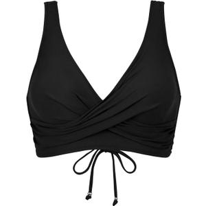 Amy Babe Women's Twist Front Swim Top Large Bust Bathing Suit Bikini Tops | V Neck, Removable Pads, Comfortable Wide Straps, Lace Up Back, Wireless, Fishibone, Push Up, Beach, Summer, Holiday (Black, S)