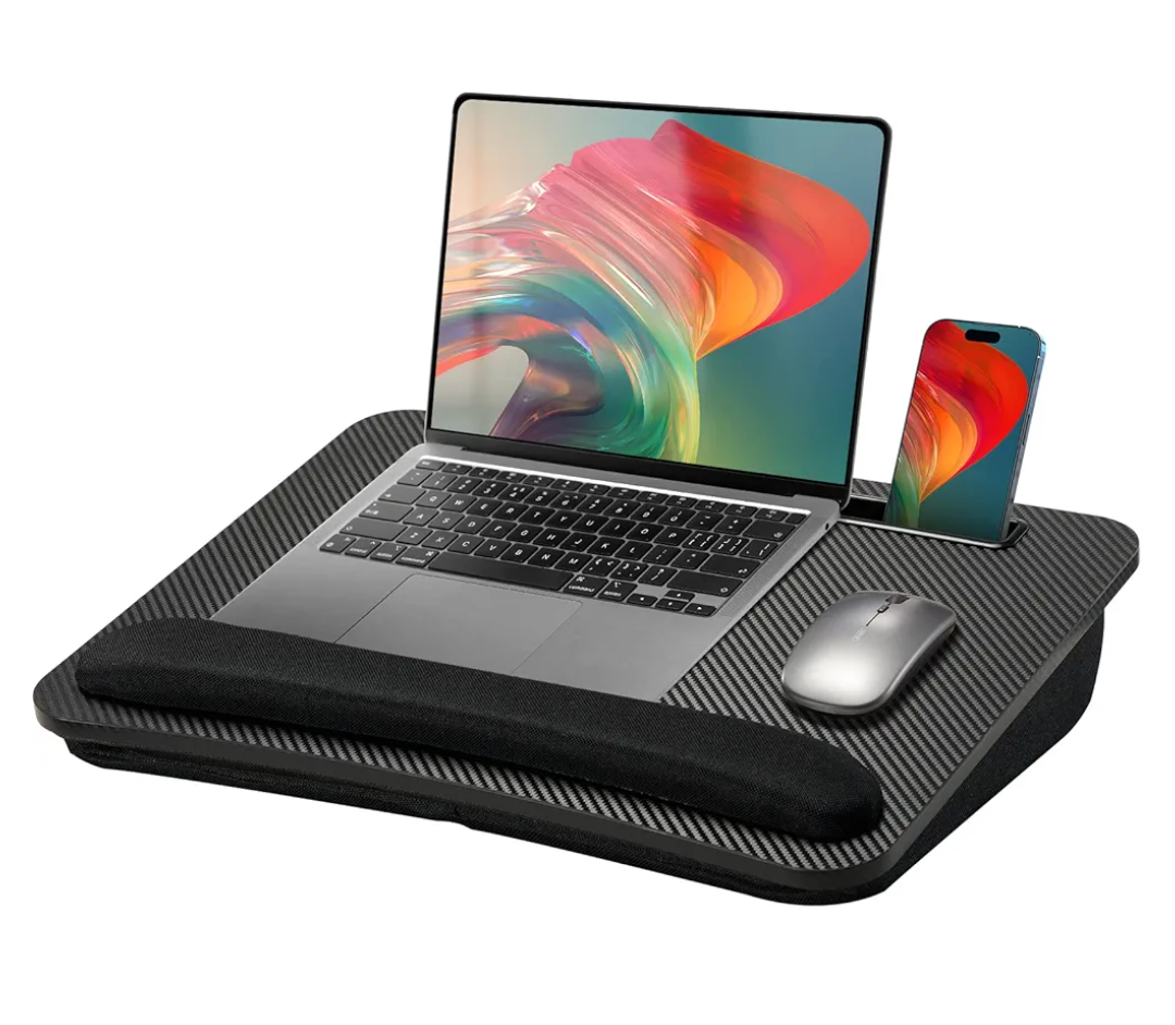 HUANUO Lap Laptop Desk - Portable Lap Desk with Pillow Cushion, Fits up to 15.6 inch Laptop, with Anti-Slip Strip & Storage Function for Home Office Students Use as Computer Stand - Black, Medium