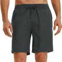 Rouen Mens Athletic Shorts Zipper Pockets Lightweight Quick Dry Drawstring 7/9 Inch Sport Workout Running Golf Gym Shorts Men (Small, Dark Grey-7)