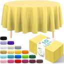 10 Pack Premium Disposable Plastic Tablecloth 84" Round Table Cover for Birthdays Weddings Christmas Anniversary Buffet Table (Light Yellow)