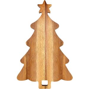 16.5" Wooden Christmas Tree Charcuterie Boards Acacia Wood Cutting Board with Handle Christmas Kitchen Decor Gifts Xmas Serving Cheese Board Festive Decorative Food Tray Holiday Xmas Tree Platters
