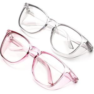 JOO'RTI Anti-Fog Safety Goggles Anti-Blue Light Saftey Glasses Anti-Dust Protective Eyewear for Women and Men (2packs(lilac & Grey))