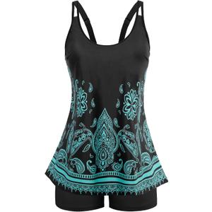 Arolina Tankini Swimsuits for Women Tummy Control Two Piece Bathing Suits Flowy Swim Tops with Boy Shorts (Black, S)