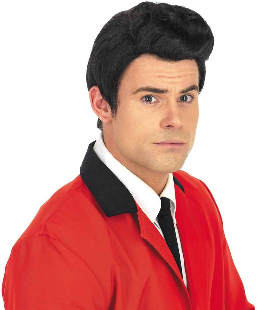 fun shack 50's Men's Black Wig with Sideburns, 1950s Costume Wig for Men, Retro Black Wig for Boys, One Size