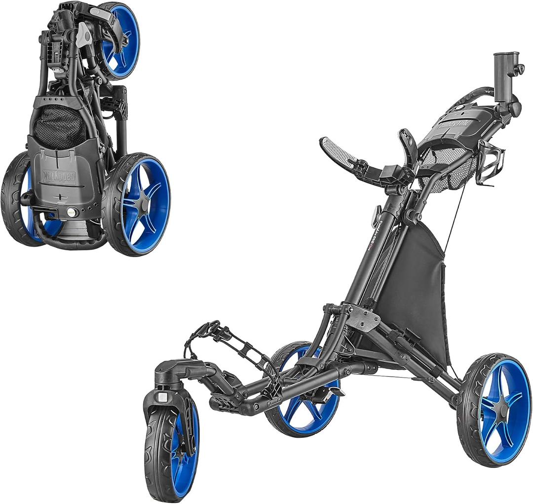Caddytek CaddyLite One Swivel V8 Golf Push Cart - 3 Wheel Lightweight Folding Trolley with 360° Swivel Front Wheel, Cooler Basket, Umbrella and Drink Holder, Adjustable Handle