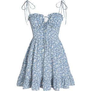 CIDER Womens Floral Spaghetti Strap Dress Summer Cute Vacation Sundress Dress Blue (Blue, L)