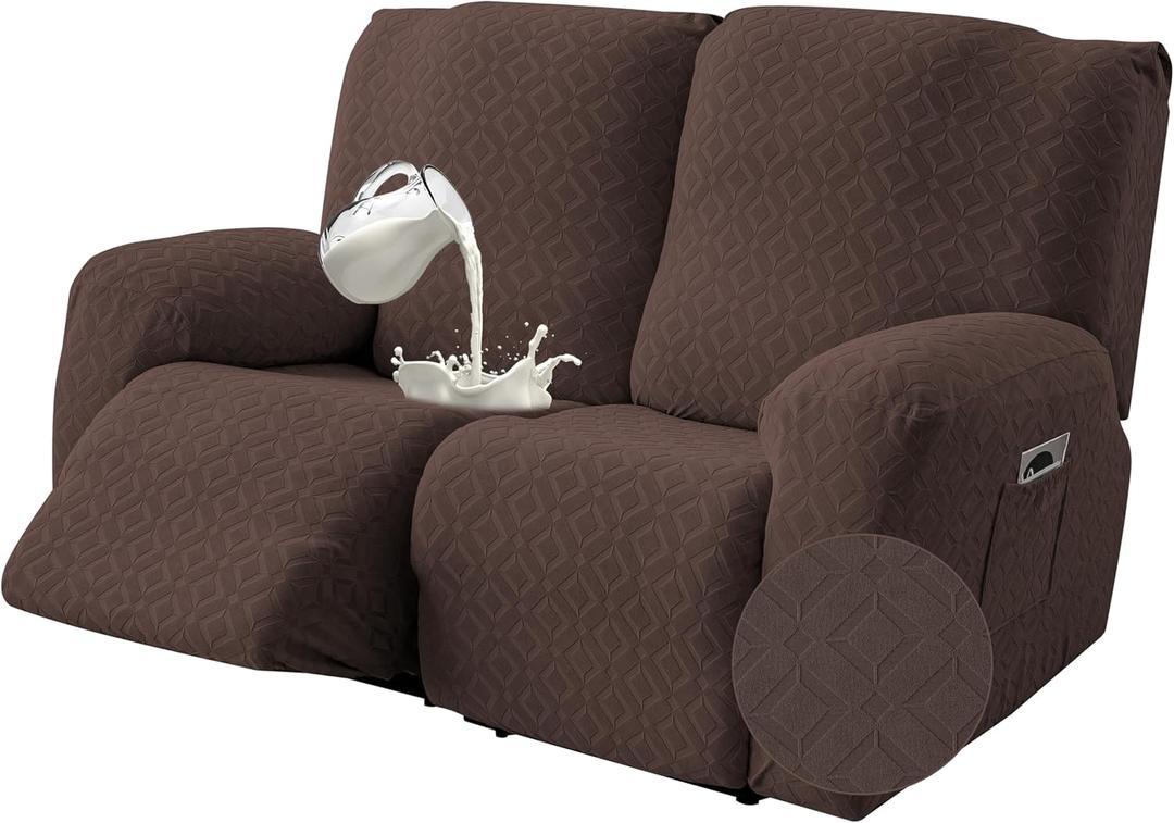 Gennia Waterproof Recliner Loveseat Cover,Stretch Reclining Sofa Covers with Pockets,Washable Lazy Boy Recliner Slipcovers,Leakproof Couch Protector for Kids, Pets, Dog and Cat (2 Seat, Chocolate)
