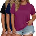 Evervibe 3 Pack Plus Size Women's T-Shirts Crew Neck Short Sleeve Tops Loose Fit Casual Summer Basic Plain Tees 3XL