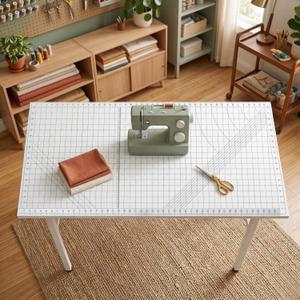 Fabric Cutting Table for Sewing Room - 48x24 inch Grid Top Folding Craft Table for Adults - Steel Folding Storage Legs for Sewing Machine, Hobby and Crafting Room - Patent Pending