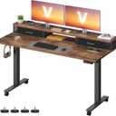 VASAGLE Electric Standing Desk with Drawers, Sit Stand Desk with Built-in Power Strip, Adjustable Height, 55.1 x 23.6 Inches, 2 Hooks, Memory Function, for Home Office, Rustic Brown ULSD184KD01