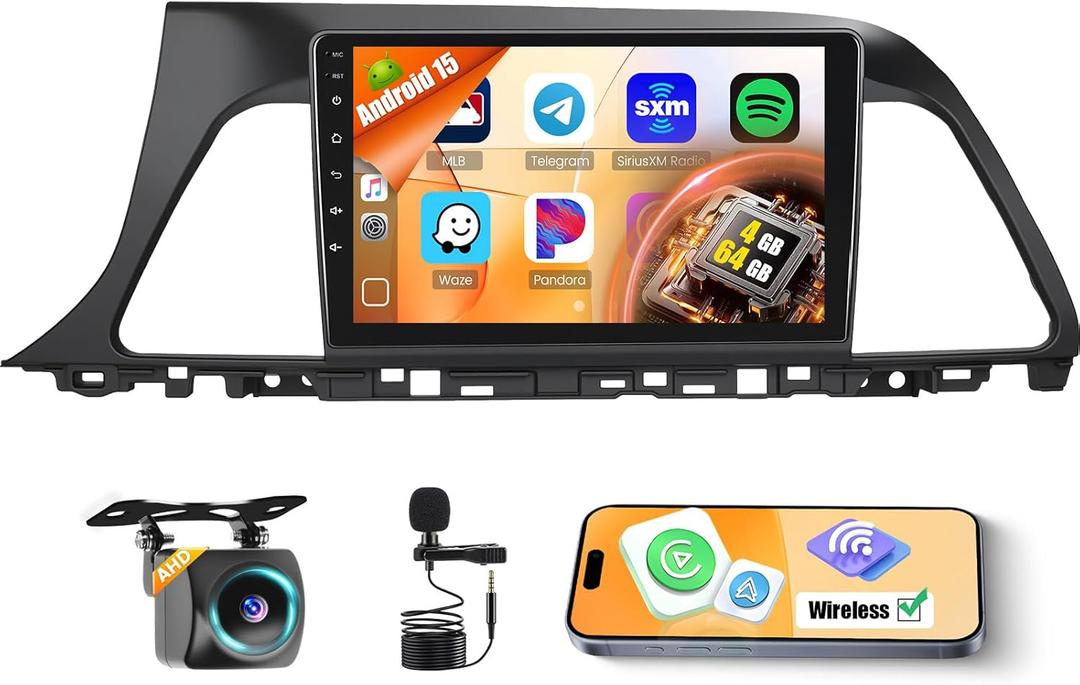 4G 64G Radio for Hyundai Sonata 2015-2017 CarPlay Screen Android 15 IPS 9" Touchscreen Car Stereo Android Auto Backup Camera Bluetooth GPS EQ 13UI