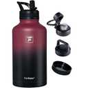 Fanhaw 64 oz Insulated Water Bottle – Large Stainless Steel Jug with 3 Lids (Straw, Spout, Carabiner) | Heavy-Duty, for Camping, Backpacking, Long Hikes & Outdoor Work (Red Black)