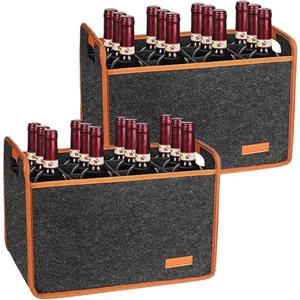 2 Pack 12 Bottle Wine Tote Bag, Insulated Thermal Padded Wine Carrier Tote, Reusable Wine Bags for Wine Bottles Travel, Camping and Picnic, Perfect Wine Lover Gift